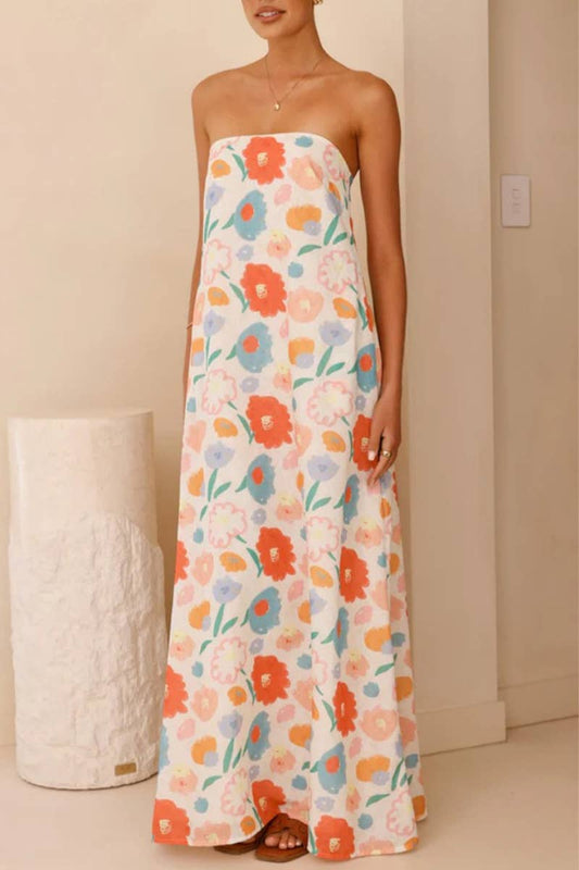 CWDMD5925_SUMMER NEW TUBE TOP A-LINE LONG DRESS FOR WOMEN