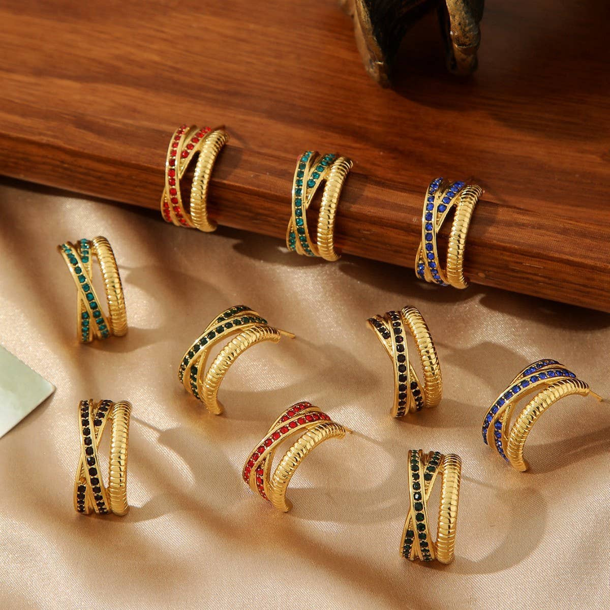 TITANIUM STEEL GOLD-PLATED INLAID ZIRCON EARRINGS