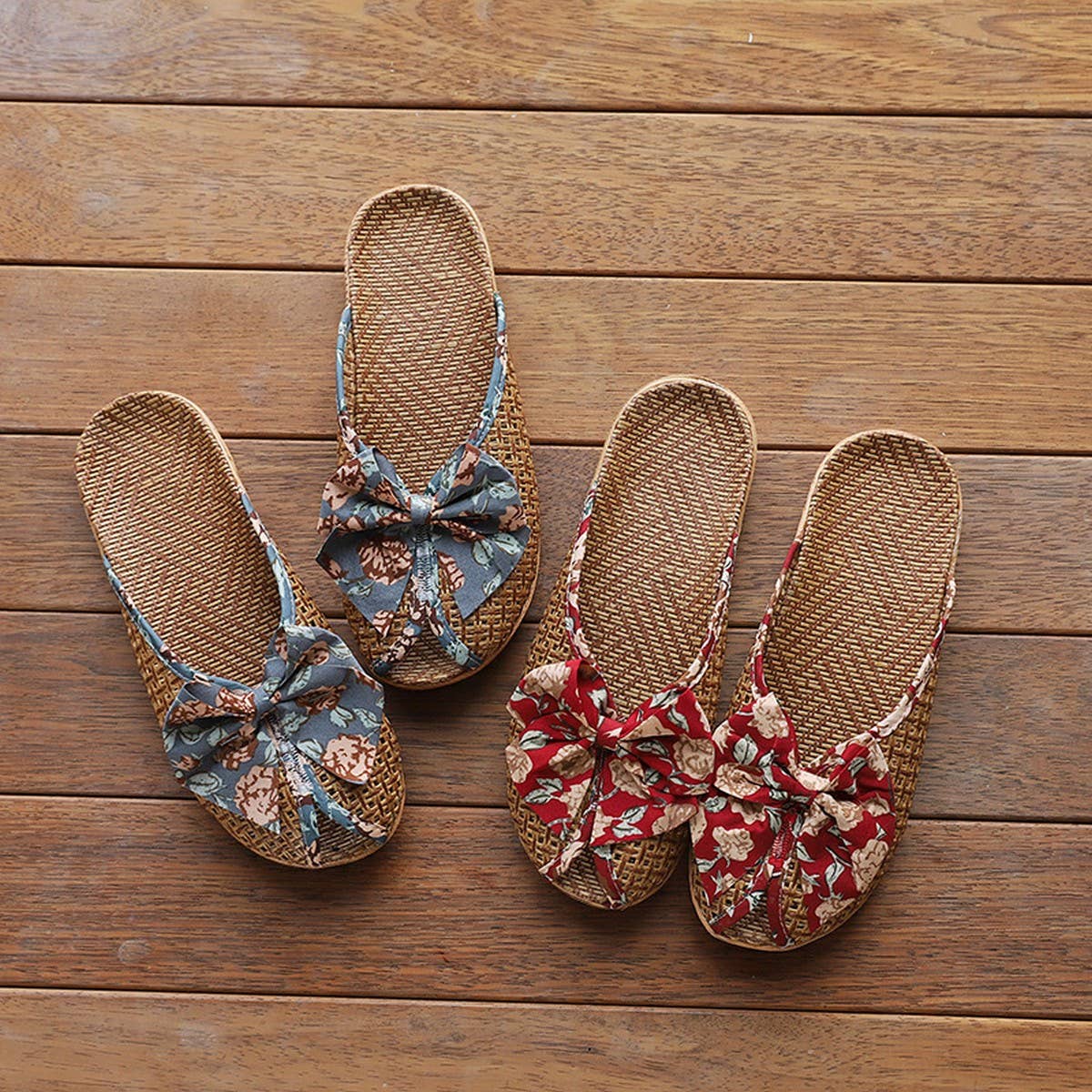 Summer Woven Linen Bow Mules for Home