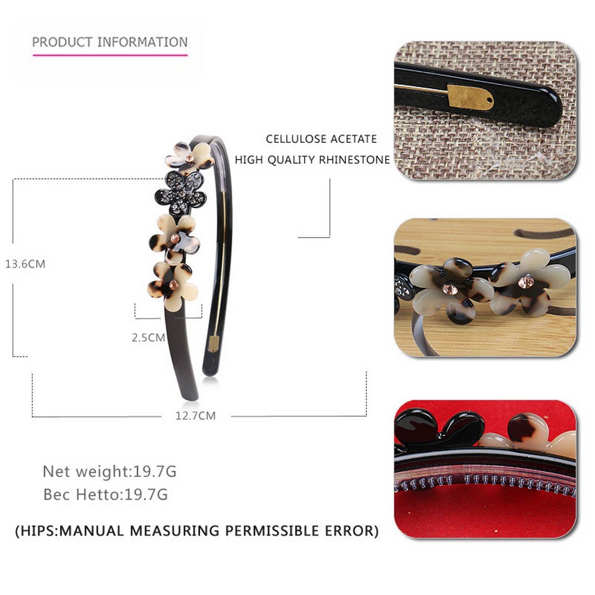 ACETATE GEOMETRIC FLOWER HEADBAND HAIRPIN_CWAHA4348