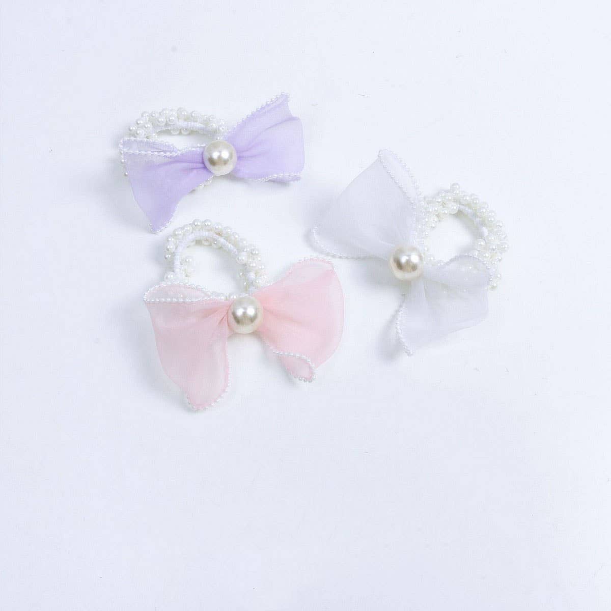 Elegant Organza Bow Pearl Hair Tie for Women