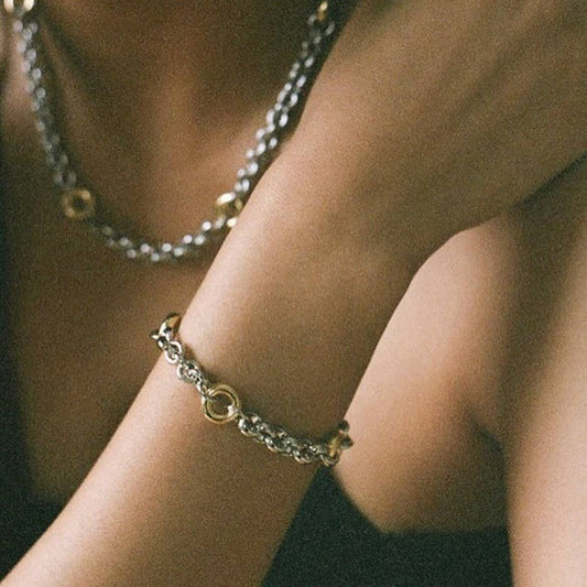 Luxury 18K Gold Wide Two-Tone Chain Bracelet