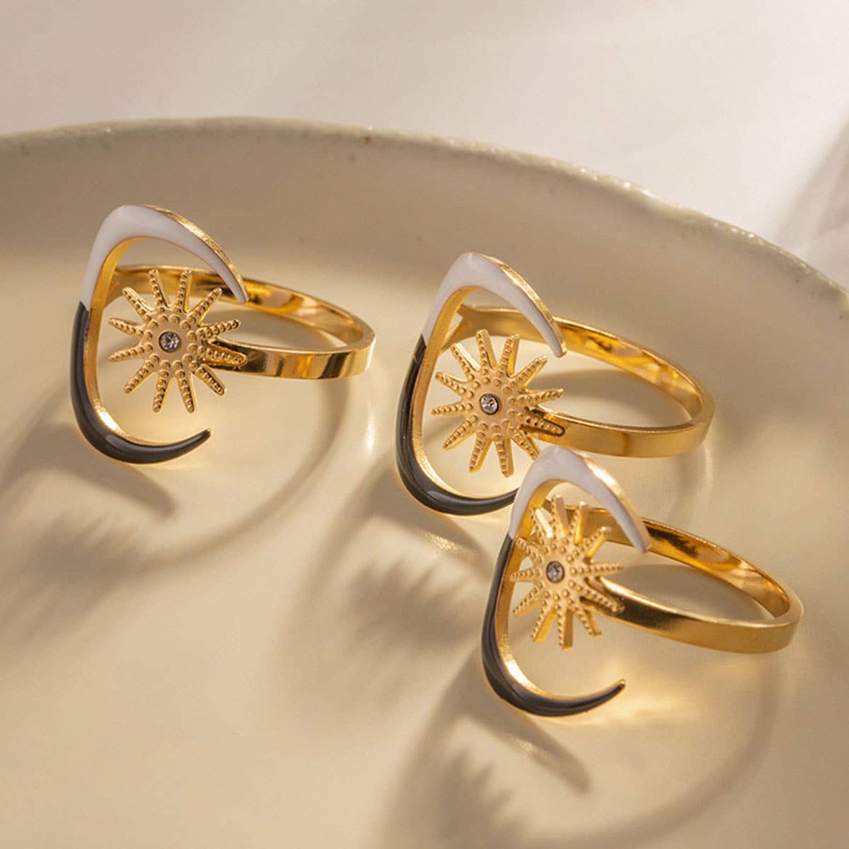 18K GOLD PLATE DRIPPING MOON STAR RINGS_CWAJE0626