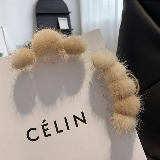 Real Mink Fur Hair Claw Clip for Winter Hairstyles_CWAHA3321