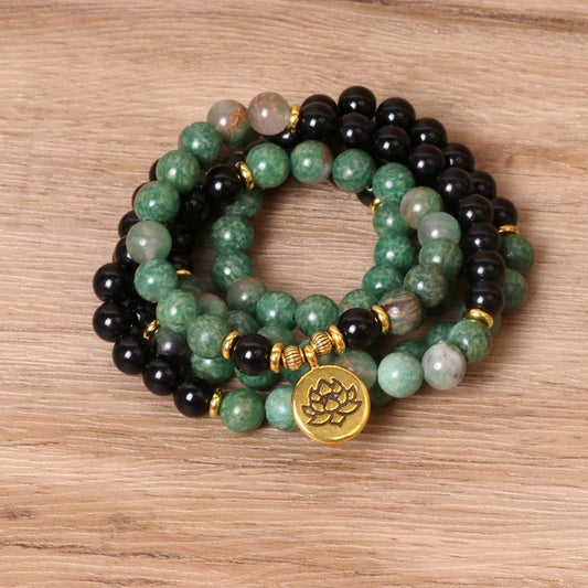 GREEN,BLACK BEADED BRACELETS WITH STRETCHY BANDS