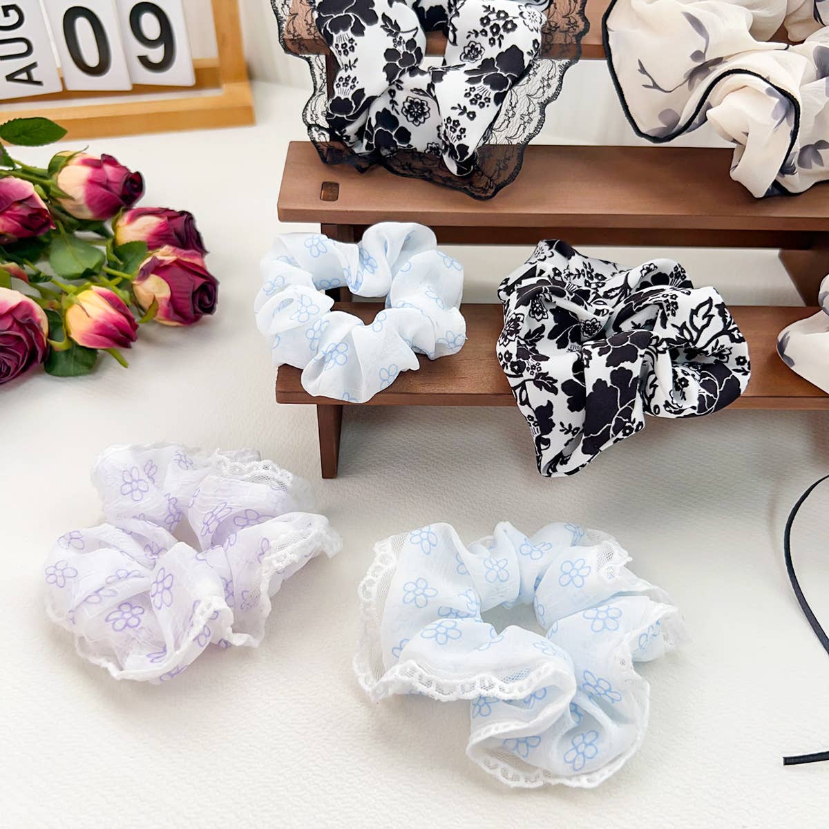 High-elasticity retro floral fabric hair band
