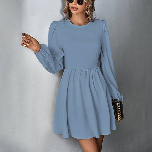 SWEET WAISTED A LINE HALTER LONG SLEEVE DRESS_CWDSD3251