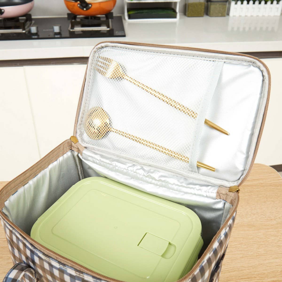 CHECKERED BENTO BAG LARGE CAPACITY CARRYING BAG_CWAB1728