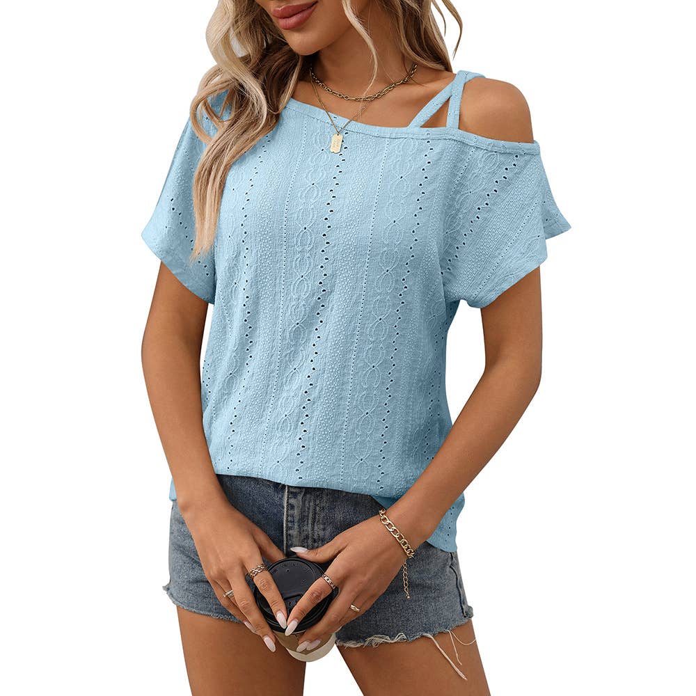 Solid color single shoulder short sleeve Top