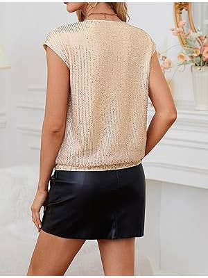 Women¡¯s sequin V-neck fitted raglan sleeve top
