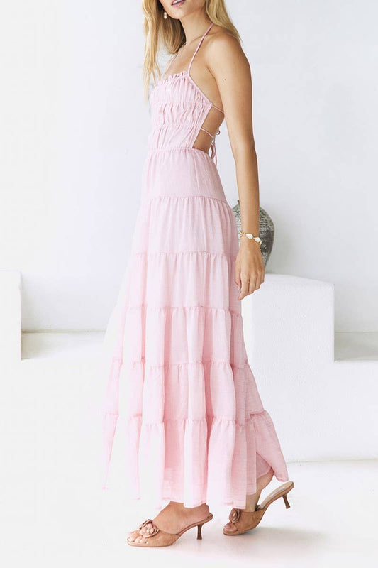 CWDHL0883_SEXY HOLIDAY CASUAL HALTER NECK DRESS