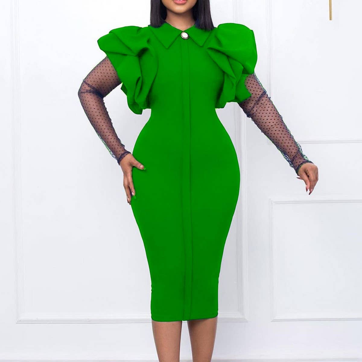 MESH AND PLEATED COMMUTER PLUS SIZE DRESS