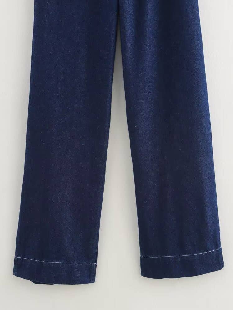 Loose belt top high-waisted trousers set