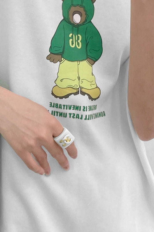 Cwtts1004_Little Bear Print Round Neck Short Sleeve T Shirt