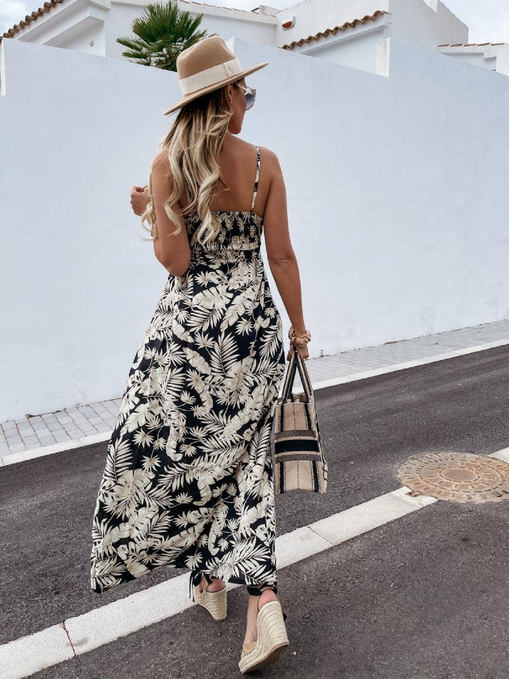 V-Neck Sleeveless Halter Print Boho Long Dress