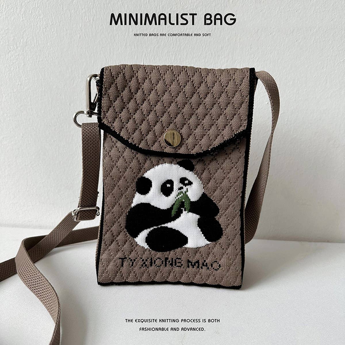 CUTE CARTOON PANDA KNITTED SHOULDER BAG_CWAB1520