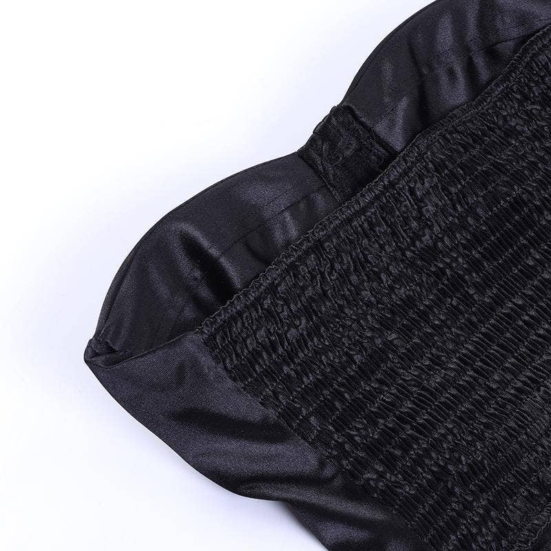 Satin Strapless Waist Cinched Crop Top