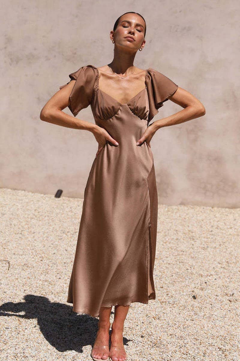 CWDMD5676_SEXY BACKLESS V-NECK SPLIT SHORT SLEEVE DRESS