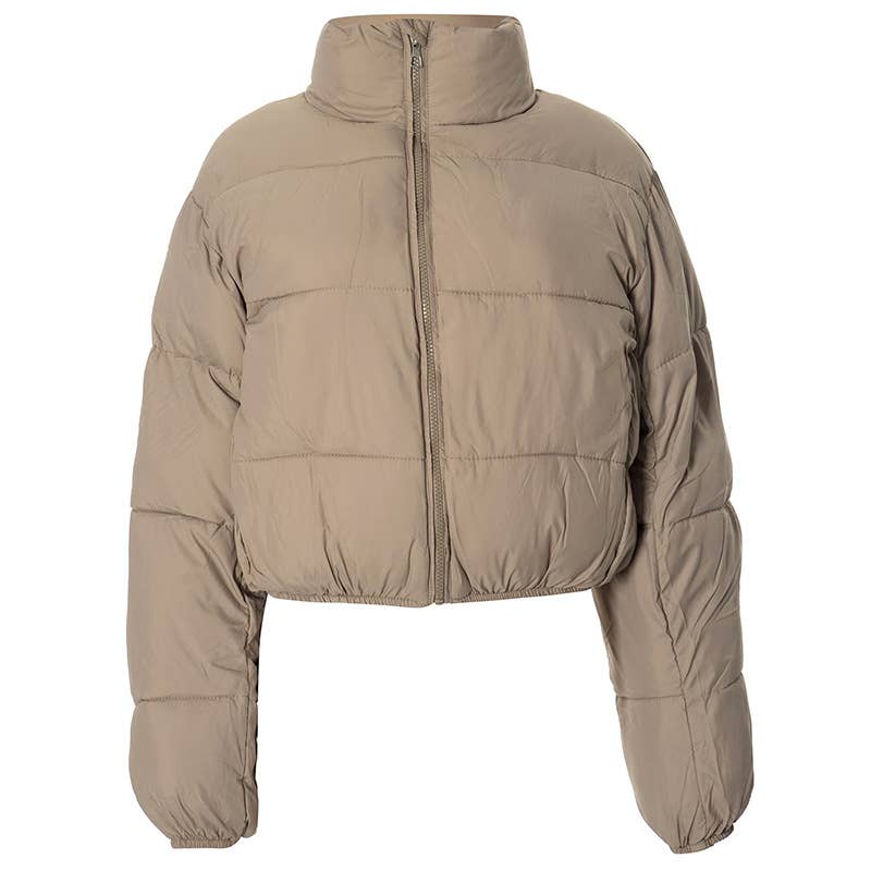 SOLID COLOR STANDING COLLAR WARM SHORT JACKET