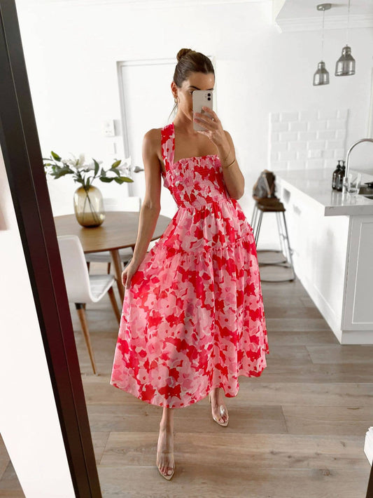 LEISURE WOODEN EAR EDGE PLEATED SUSPENDERS DRESS