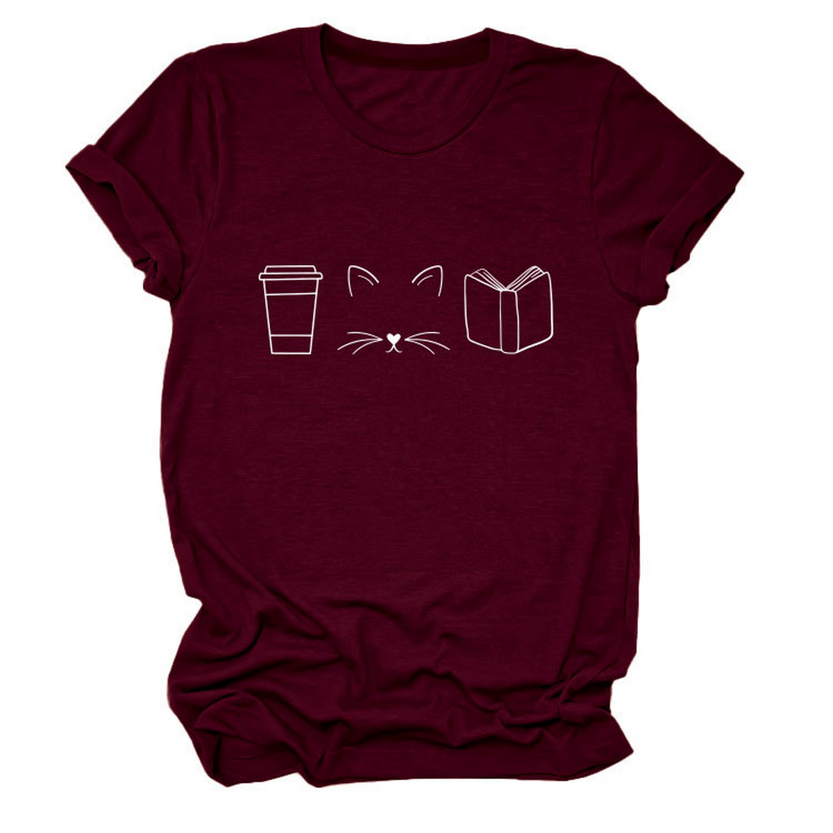Cute Cat Line Art Tee ? Coffee Cup Print Shirt