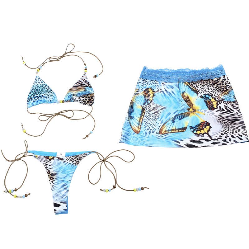 Trendy Sexy Printed Tie Bikini Three-Piece Set