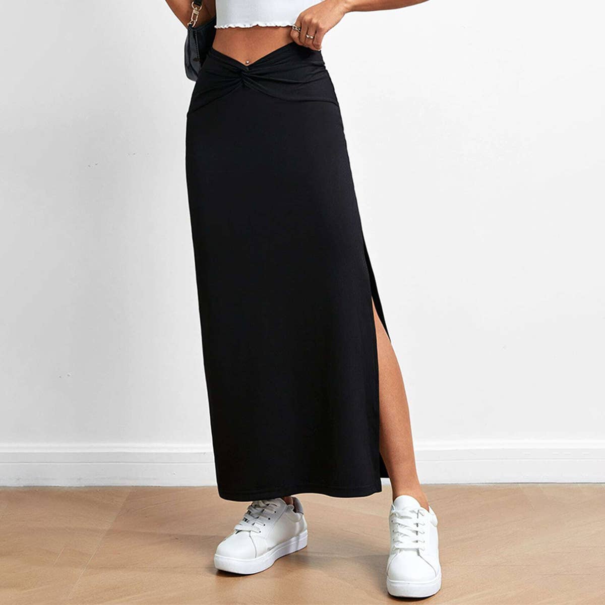 SIMPLE HIGH WAIST DRAPING FASHION SLIT SKIRT