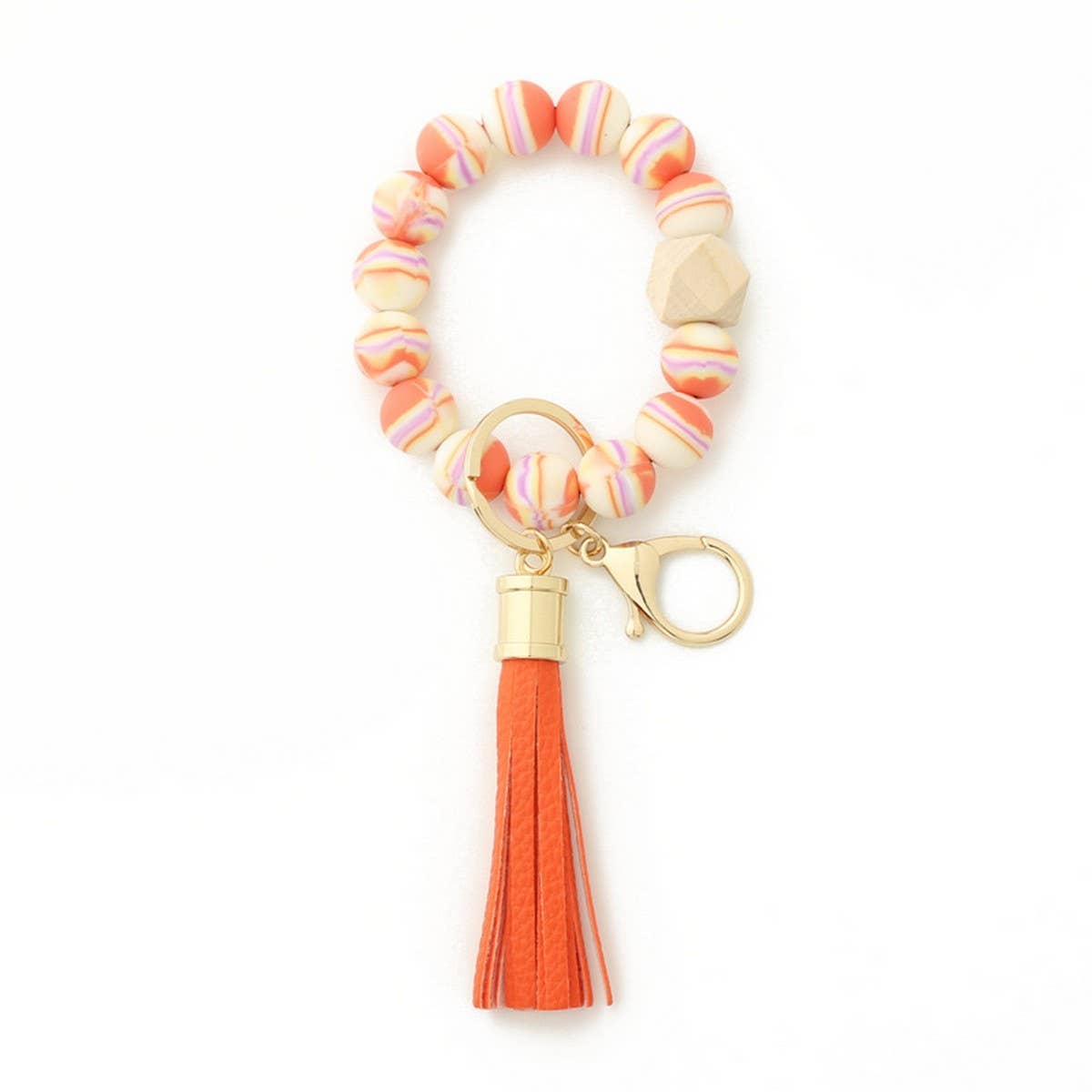Colorful Silicone Bead Bracelet with Wood Keychain_CWAB5103