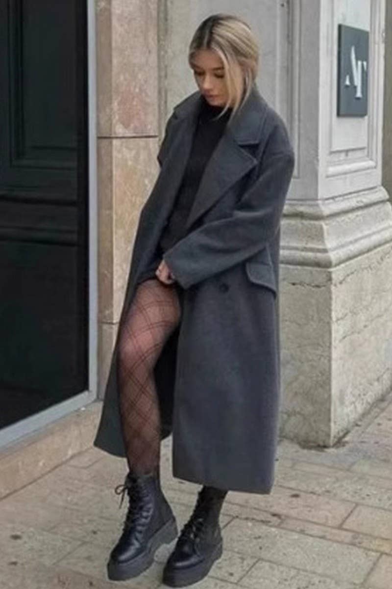 CWOCO1079_SOLID COLOR MID-LENGTH TRENCH COAT WOOLEN COAT