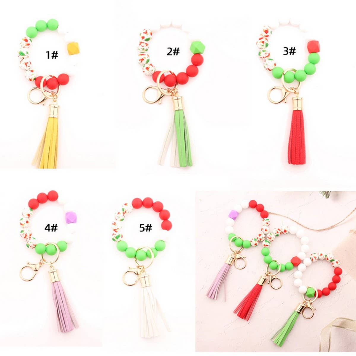 Christmas Silicone Bead Bracelet Keychain Gift