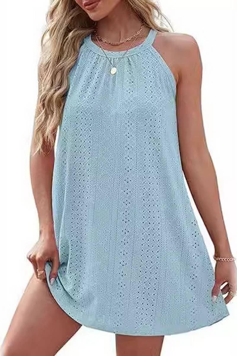 CWDHL0335_HALTERNECK SLEEVELESS SOLID COLOR TANK DRESS