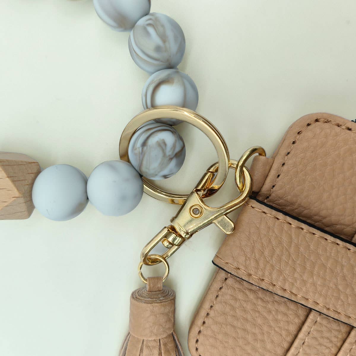 SILICONE BRACELET LEATHER WALLET TASSEL KEYCHAIN