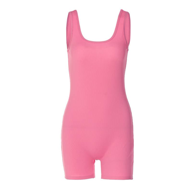 Solid color U-neck slimming, backless jumpsuit