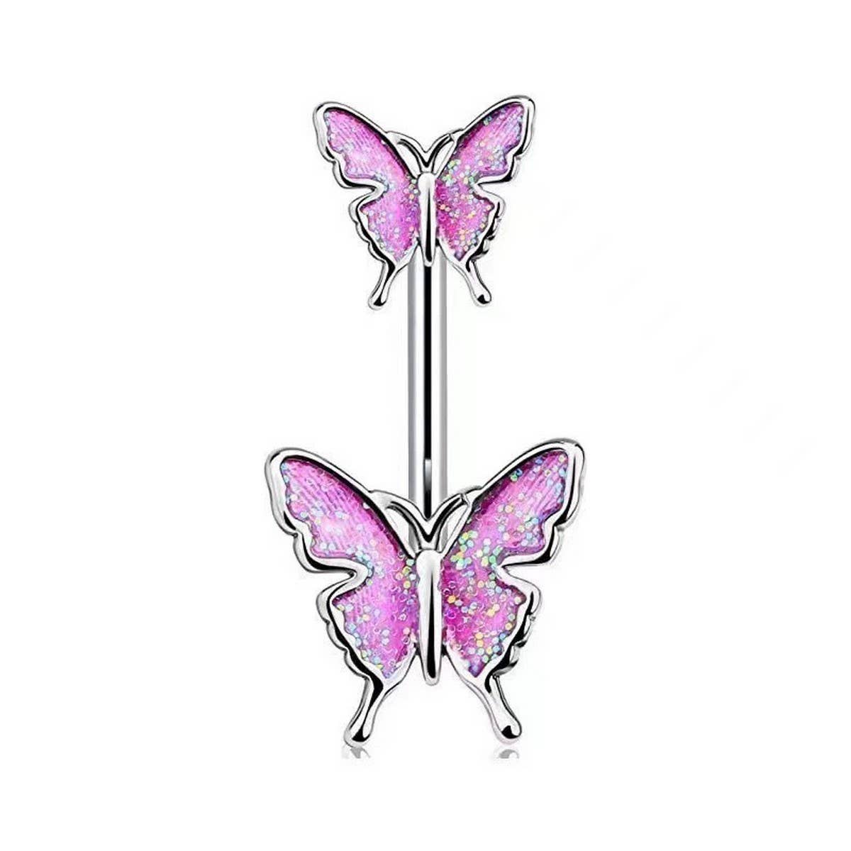 Glitter Butterfly Belly Ring Resin Body Piercing