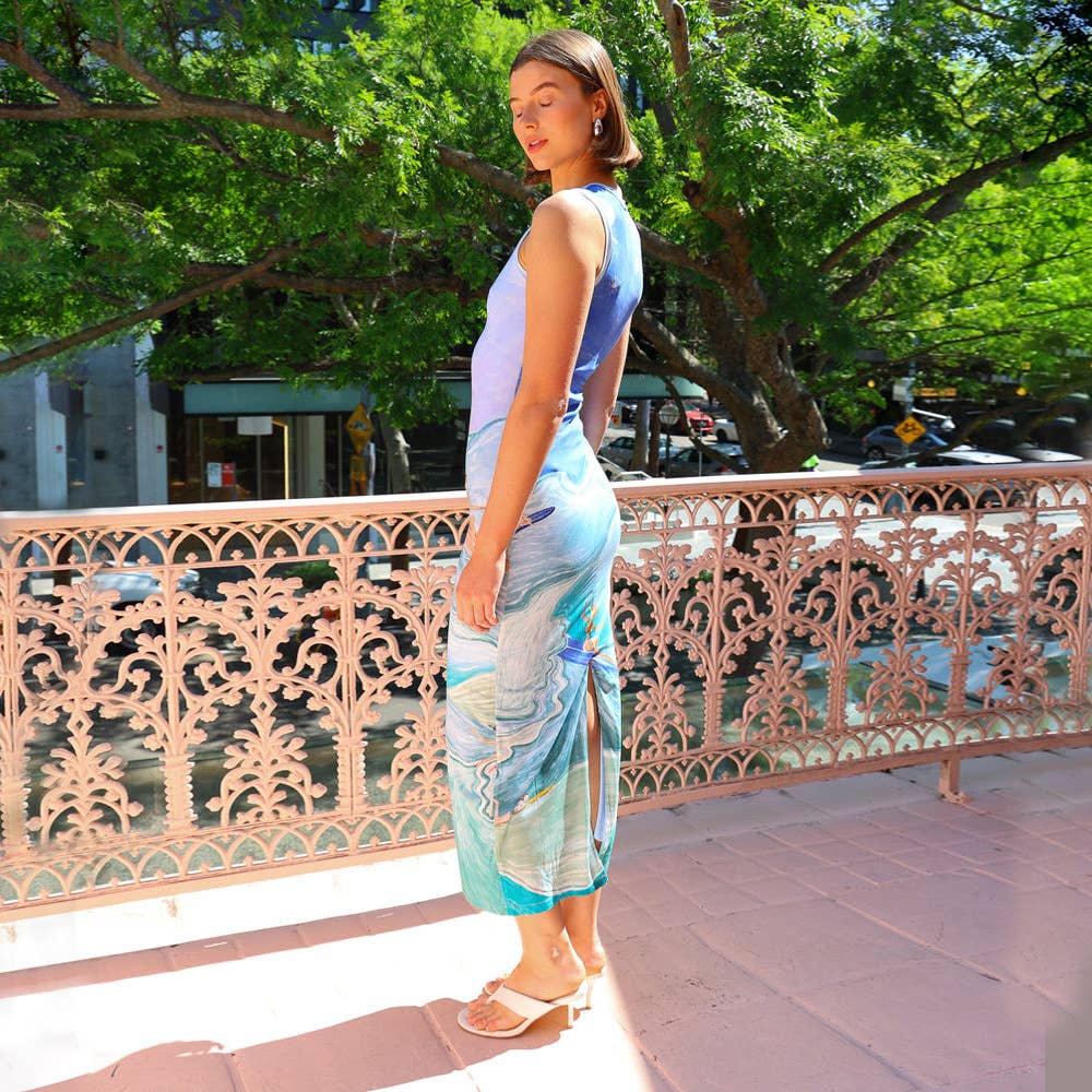 Fashion personality print sleeveless slim dress