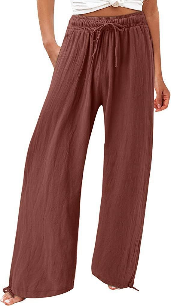 Solid-colored cotton linen loose wide-leg pants