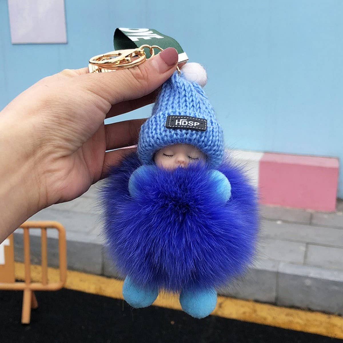 FURRY BALL PENDANT SLEEPING DOLL PENDANT KEYCHAIN