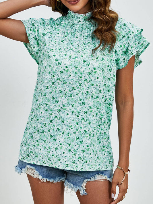 DOUBLE-SLEEVED LOOSE PRINTED SHORT-SLEEVED TOP