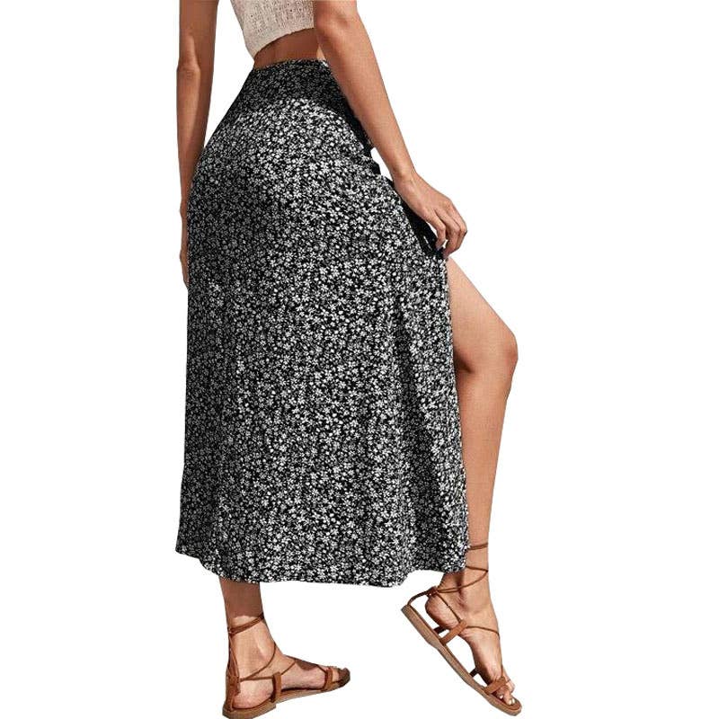 High-slit A-line body-hugging mid-waist skirt