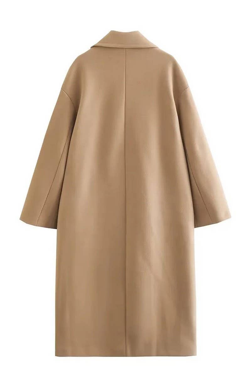 CWOCO1079_SOLID COLOR MID-LENGTH TRENCH COAT WOOLEN COAT