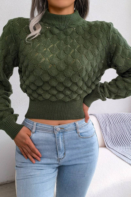 WOMEN SCALES PATTERN KNITTED HIGH NECK SWEATER_CWOSWL0465