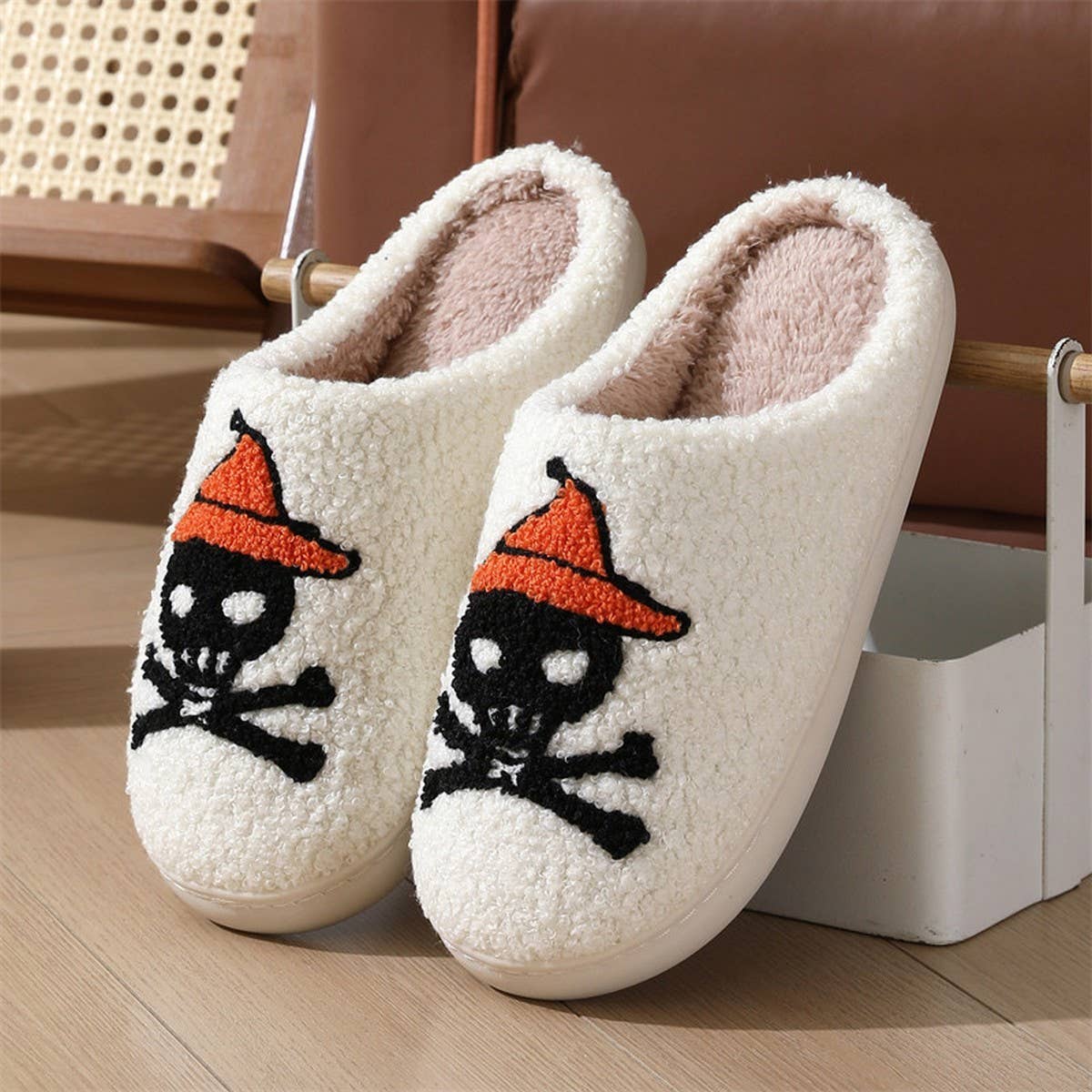 HALLOWEEN CARTOON SKULL PATTERN COTTON SLIPPERS