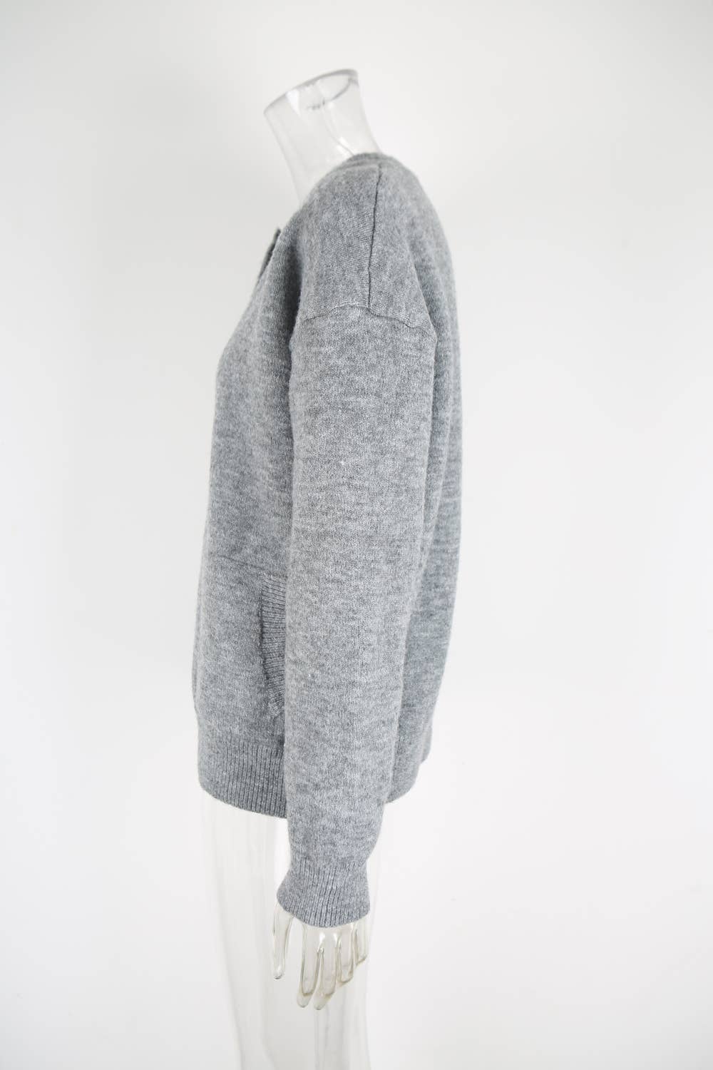 Round tie pocket loose single breasted cardigan