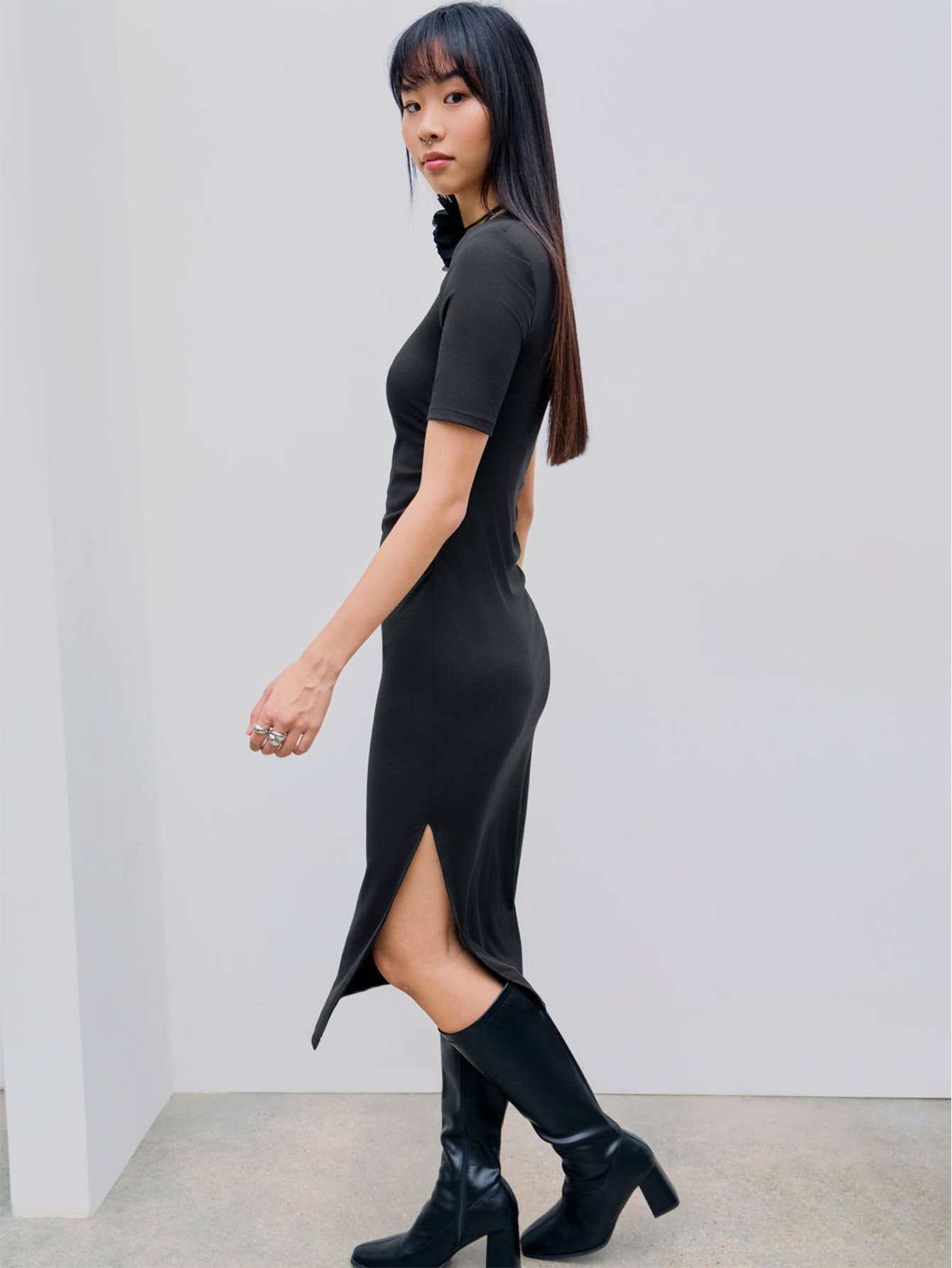 WAIST SLIMMING DESIGN SIDE SLIT HIP WRAP SKIRT