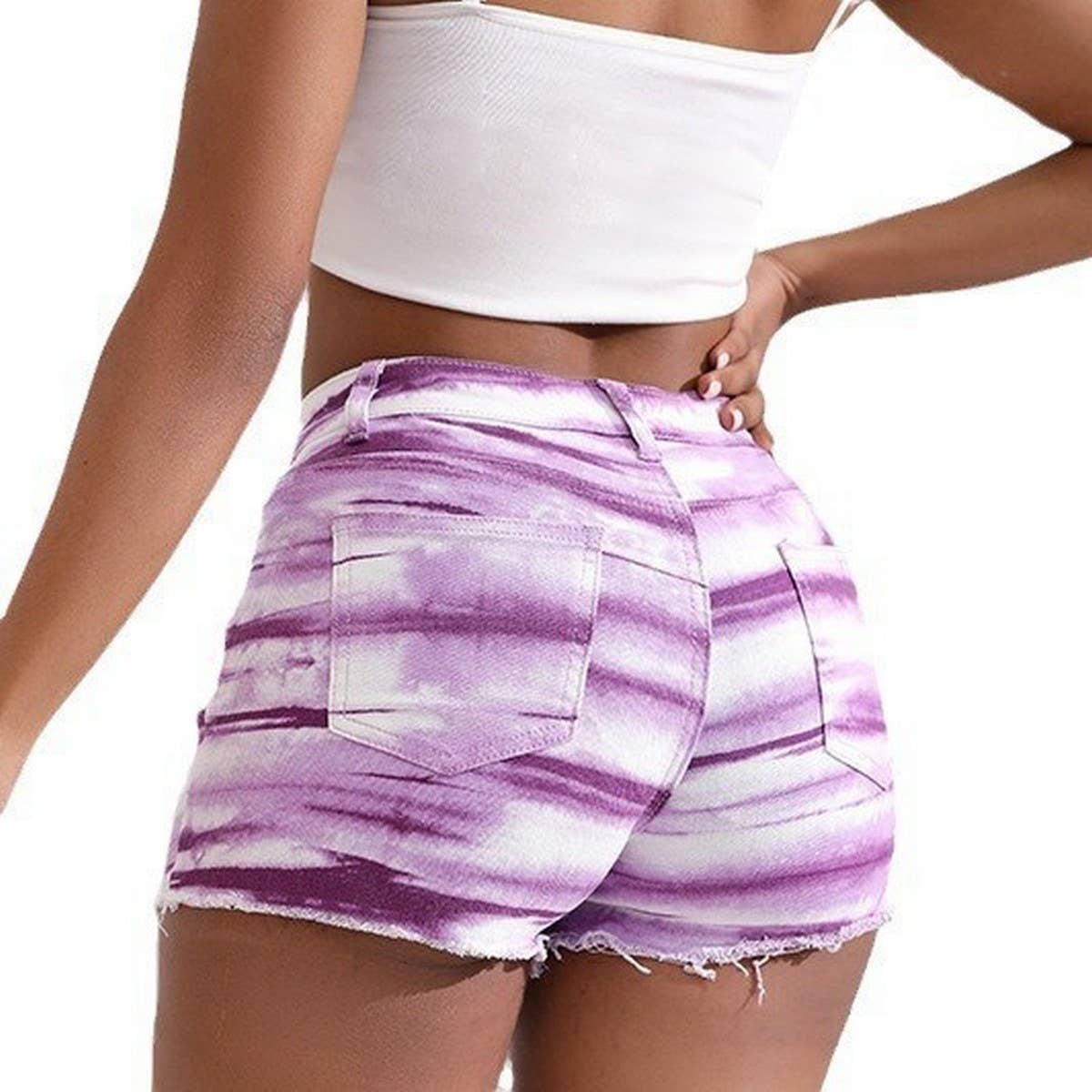 LIGHT PURPLE DYED MID RISE FASHION CASUAL SHORTS_CWJS0077