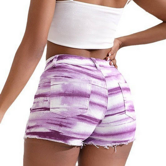 LIGHT PURPLE DYED MID RISE FASHION CASUAL SHORTS_CWJS0077