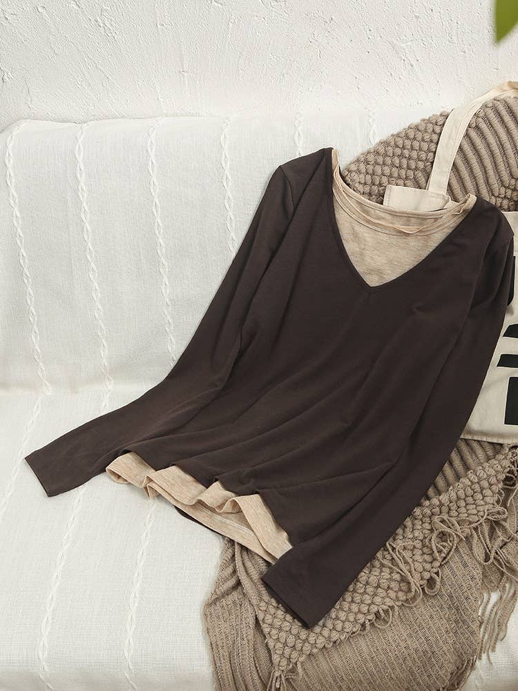 SLIMMING FAKE TWO ARTSY RETRO LONG SLEEVE SHIRTS