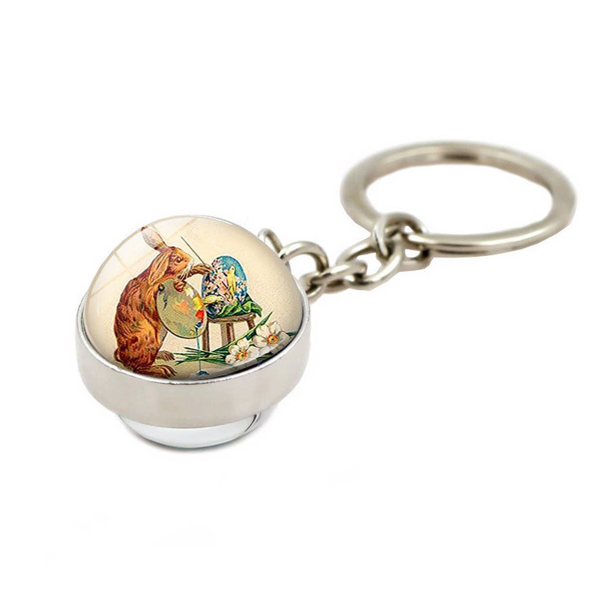 EASTER RABBIT CRYSTAL GLASS BALL PENDANT KEYCHAIN