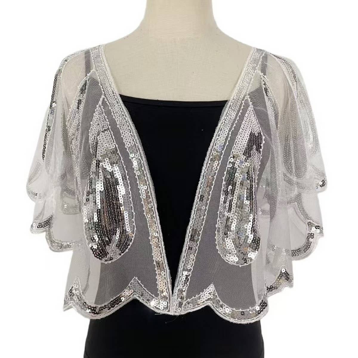 Beaded Sequin Capelet ??Vintage Evening Shawl_CWMM8962