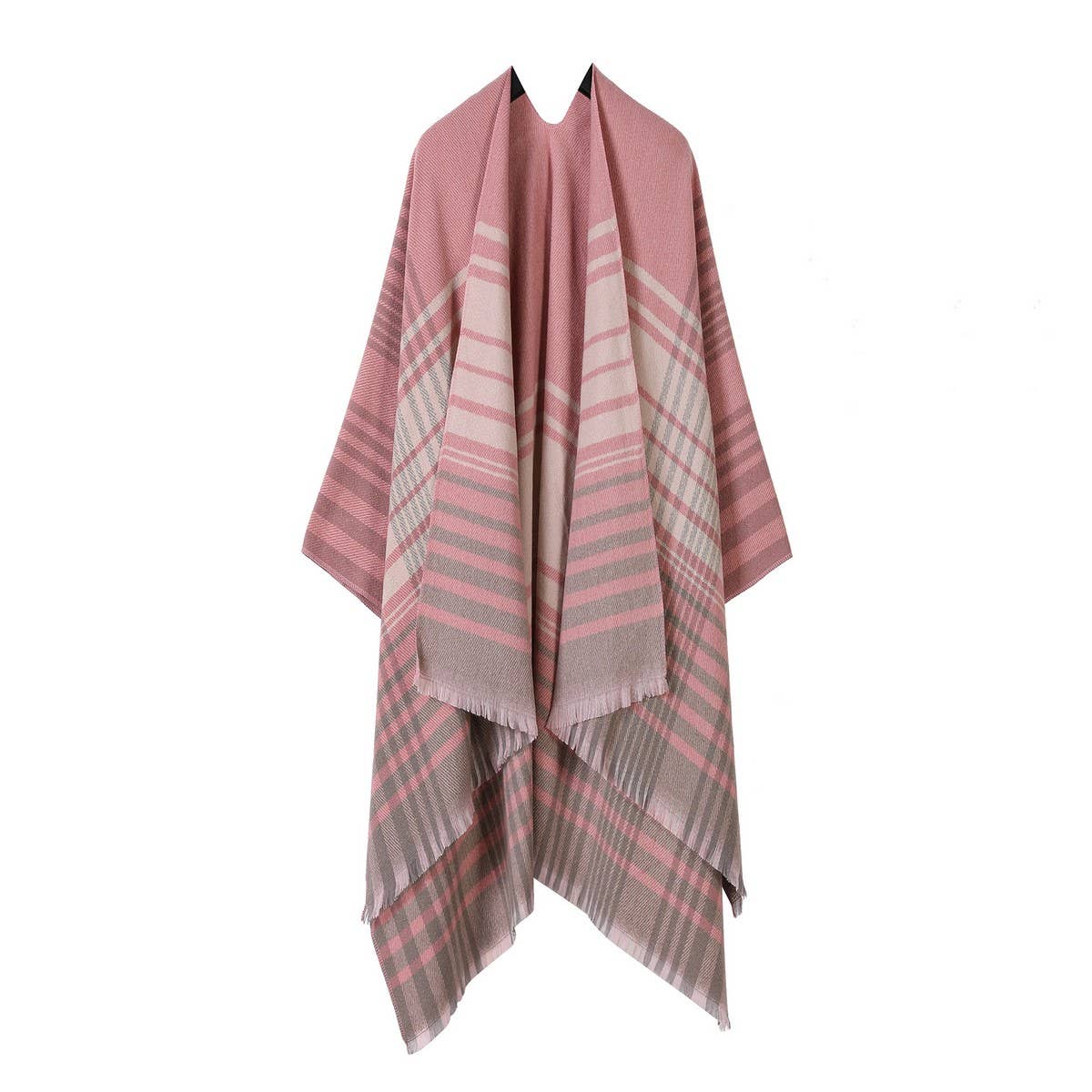 LINE PLAID SPLIT SHAWL THICK LARGE SIZE SCARF CAPE